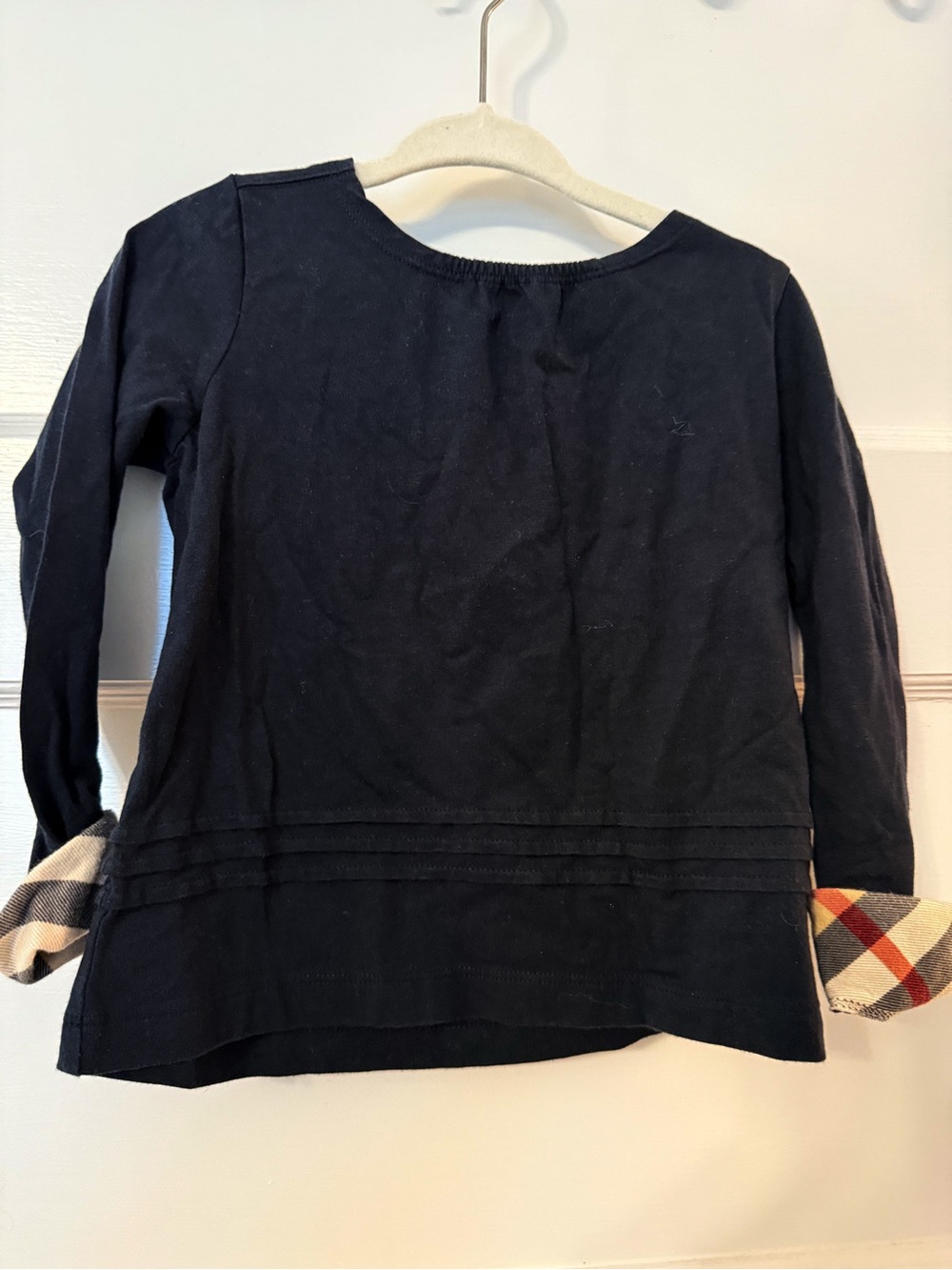 Burberry Black Kids Long-Sleeve Top with Signature Check Cuffs- 4Y